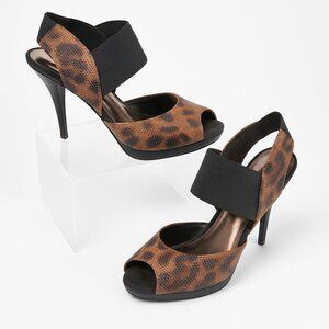 Simply Vera Vera Wang Debbie Leopard Print Peep-Toe Elastic Band Stiletto Heels